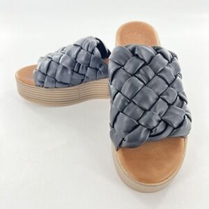 Blowfish Malibu Platform Sandals Slide Lima Puffy Woven Black Slip On Wedge 7